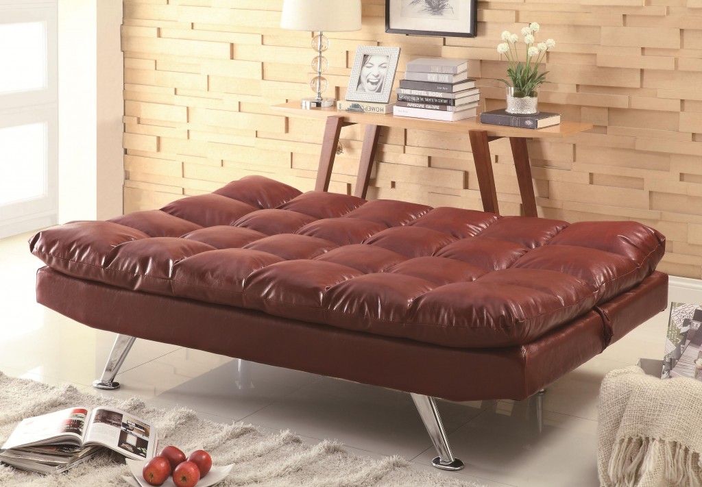 Contemporary Red Vinyl Sofa Bed with Pillow Top Cushioning Big City