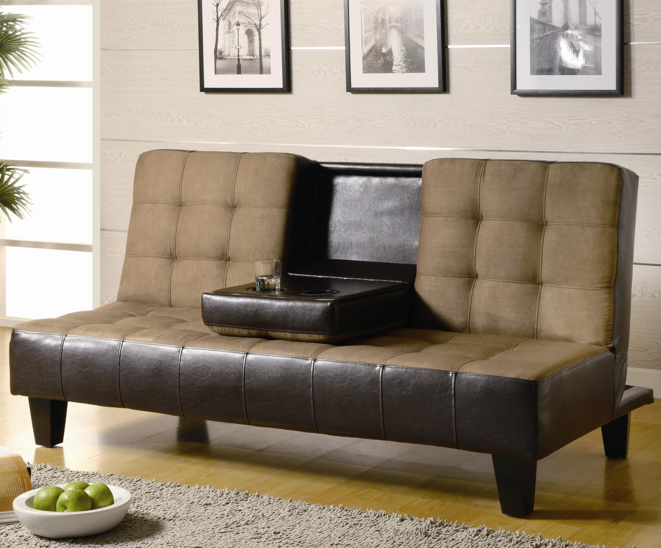Contemporary Two Tone Convertible Sofa Bed with Drop Down Console