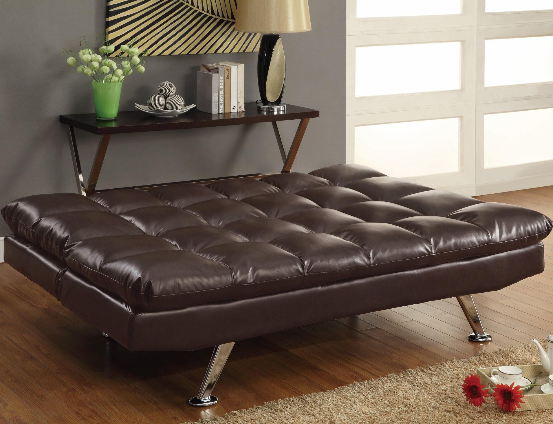 Brown Adjustable Sofa Bed with Cup Holders down position